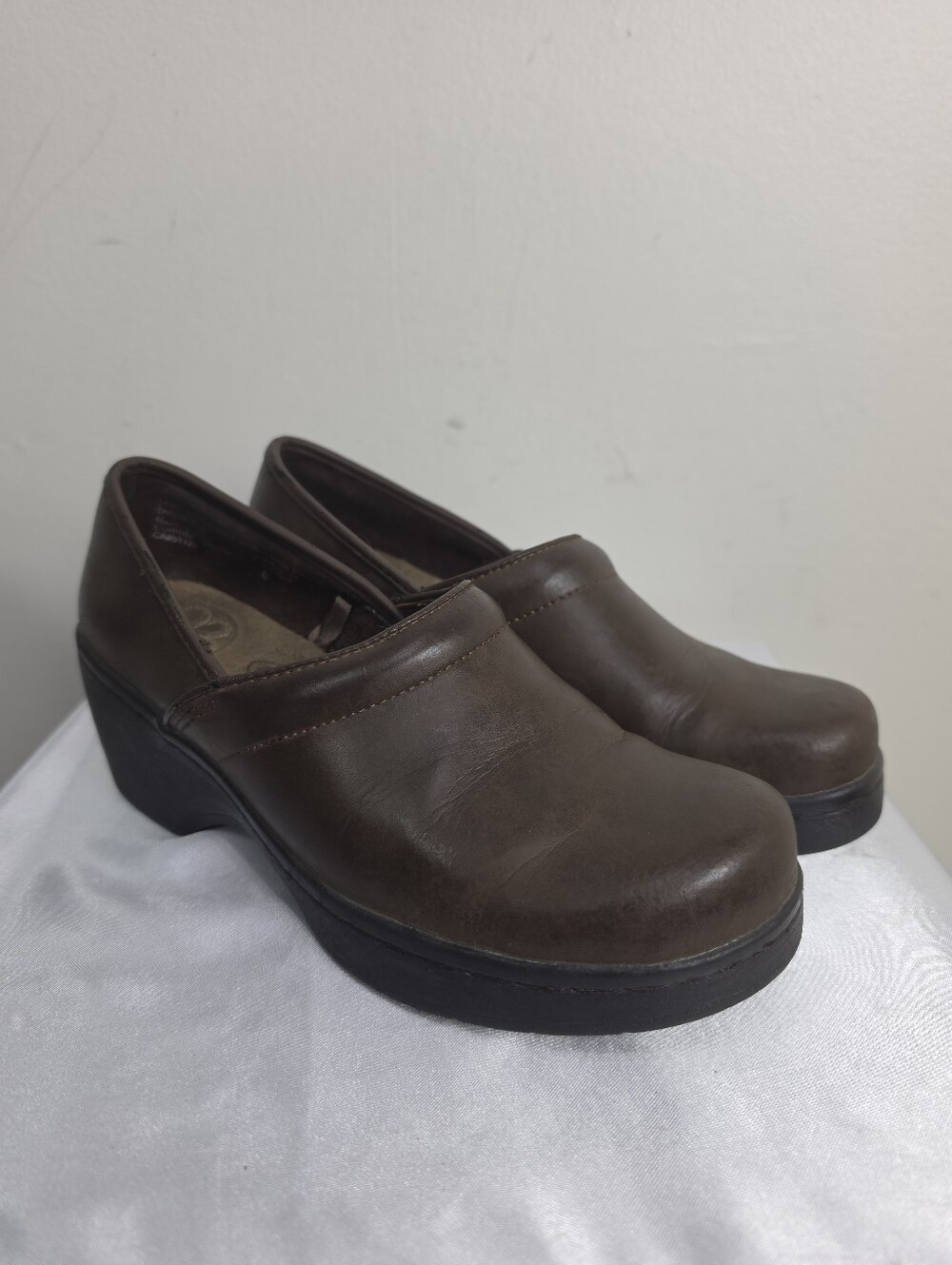 Dr. Scholl's Brown Leather Slip-On Platform Clogs